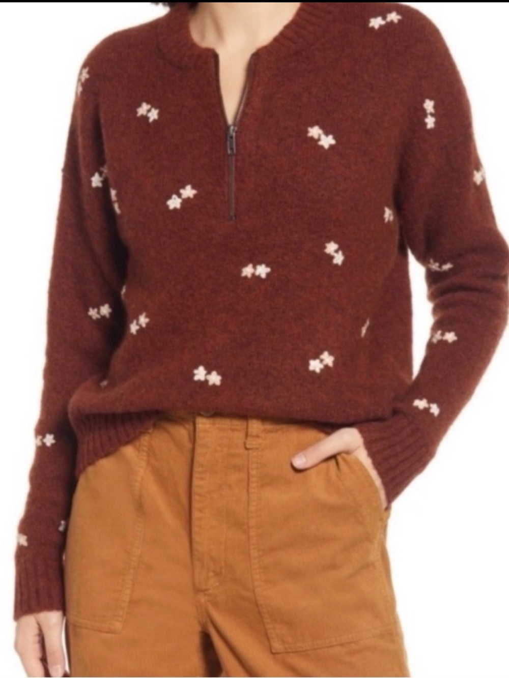Madewell Embroidered Enfield Half-Zip Sweater